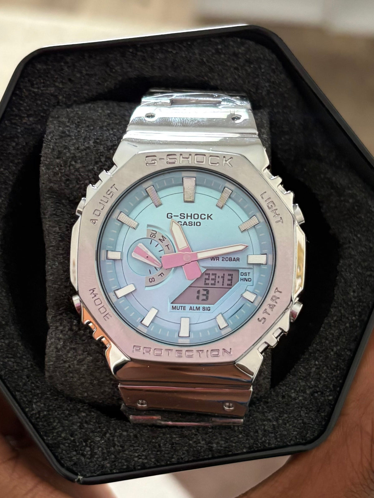 Silver and blue gshock